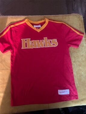 Mitchell & Ness Red Kids Hawks Tee with Gold Accent